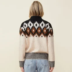 MONROW Mock Neck Fair Isle Sweater OFFWHITE Shop